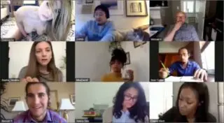 girl masturbates to orgasm accidentally on work call